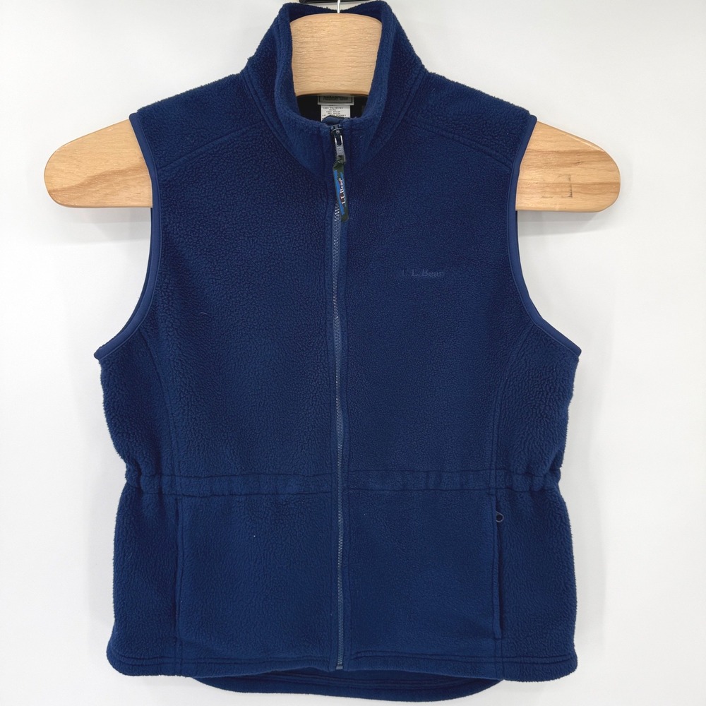 LL Bean Fleece Vest Womens PM Navy Blue Full Zip‎ Gorpcore Made in USA CR29
